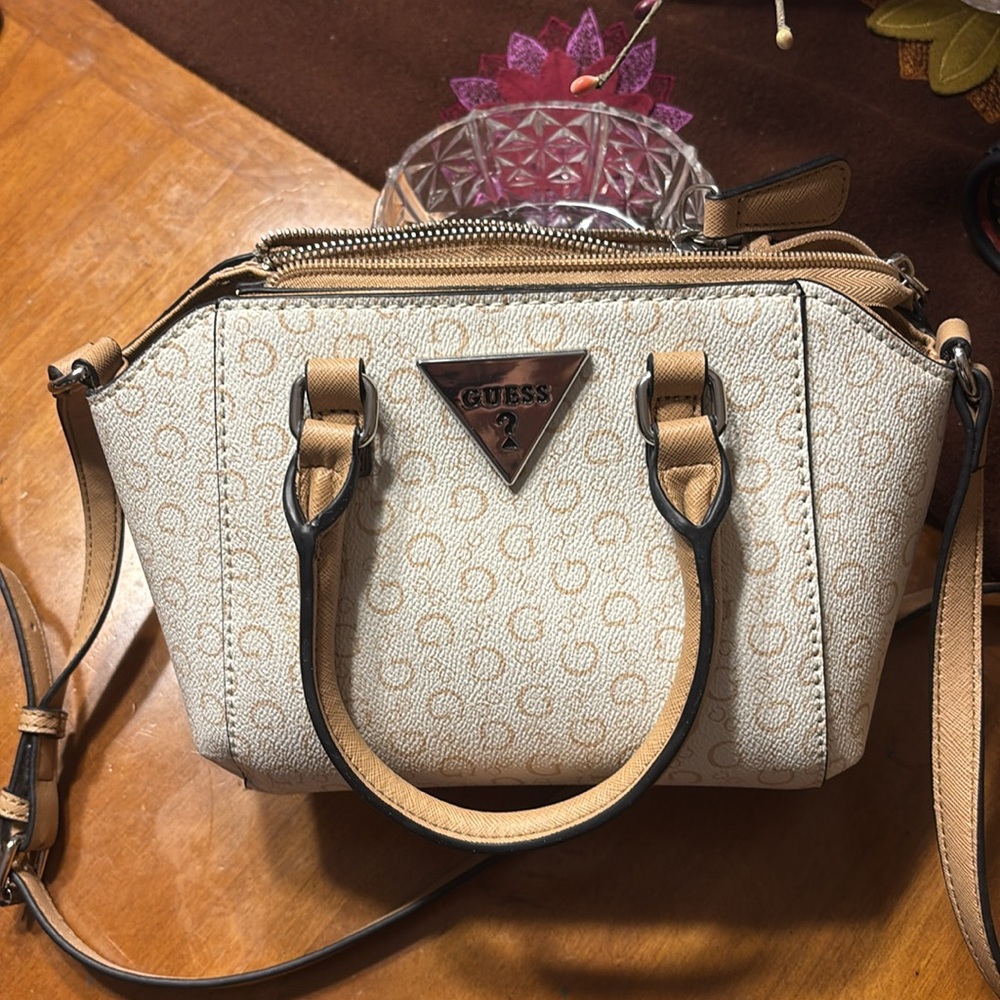 GUESS Beige and Brown Crossbody Bag